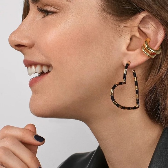 Lead With Your Heart Gold & White Enamel Earrings - Picture 2 of 5